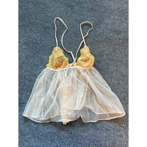 Victoria's Secret Womens Yellow Floral Sheer One Piece Mini Babydoll Size Small